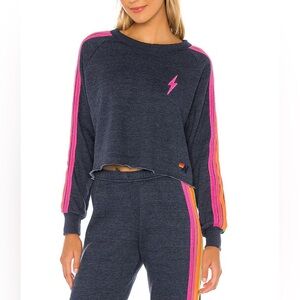 Aviator Nation Striped Cropped Sweatshirt Medium